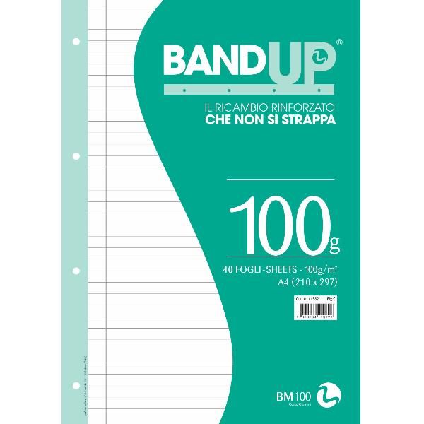 Ricambi forati rinforzati BandUP A4 100gr 40fg 1 rigo c/margine BM