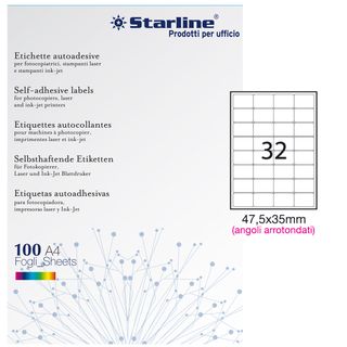 Etichette adesive - in carta - angoli arrotondati - permanenti - 47,5 x 35 mm -…