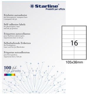 Etichette adesive - in carta - permanenti - 105 x 36 mm - 16 et/fg - 100 fogli …