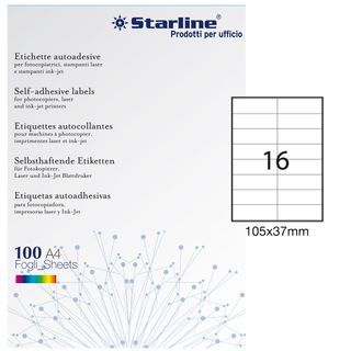 Etichette adesive - in carta - permanenti - 105 x 37 mm - 16 et/fg - 100 fogli …