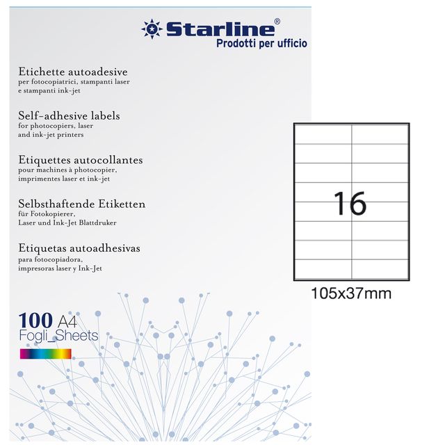 Etichette adesive - in carta - permanenti - 105 x 37 mm - 16 et/fg - 100 fogli …