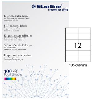 Etichette adesive - in carta - permanenti - 105 x 48 mm - 12 et/fg - 100 fogli …