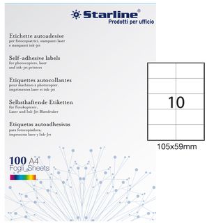 Etichette adesive - in carta - permanenti - 105 x 59 mm - 10 et/fg - 100 fogli …