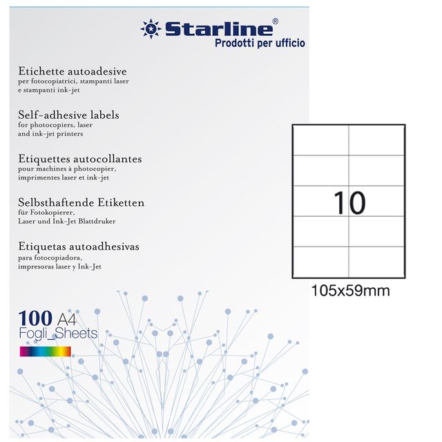 Etichette adesive - in carta - permanenti - 105 x 59 mm - 10 et/fg - 100 fogli …