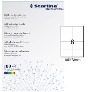 Etichette adesive - in carta - permanenti - 105 x 72 mm - 8 et/fg - 100 fogli -…