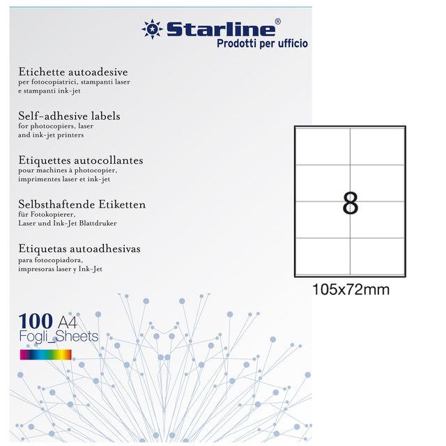 Etichette adesive - in carta - permanenti - 105 x 72 mm - 8 et/fg - 100 fogli -…