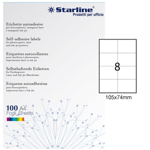Etichette adesive - in carta - permanenti - 105 x 74 mm - 8 et/fg - 100 fogli -…