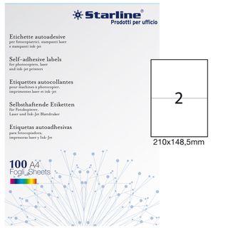 Etichette adesive - in carta - permanenti - 210 x 148,5 mm - 2 et/fg - 100 fogl…