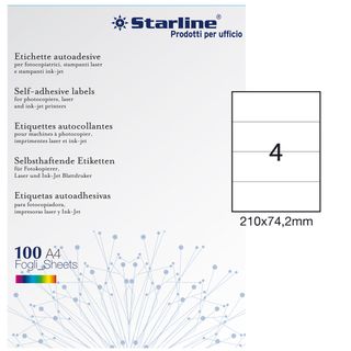 Etichette adesive - in carta - permanenti - 210 x 74,2 mm - 4 et/fg - 100 fogli…