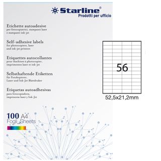 Etichette adesive - in carta - permanenti - 52,5 x 21,2 mm - 56 et/fg - 100 fog…