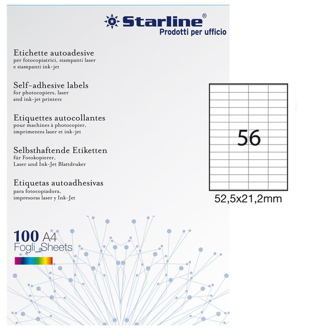 Etichette adesive - in carta - permanenti - 52,5 x 21,2 mm - 56 et/fg - 100 fog…