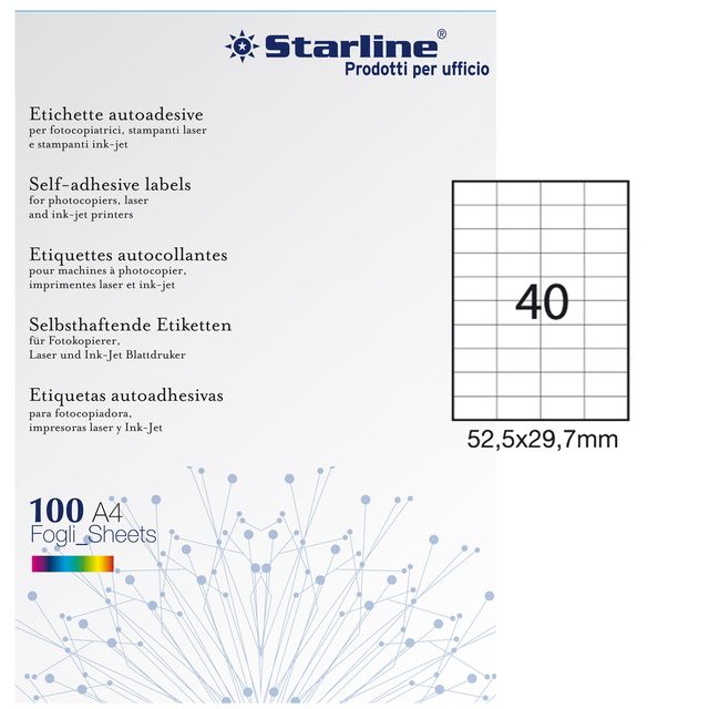 Etichette adesive - in carta - permanenti - 52,5 x 29,7 mm - 40 et/fg - 100 fog…