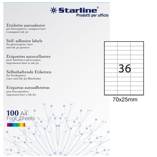 Etichette adesive - in carta - permanenti - 70 x 25 mm - 36 et/fg - 100 fogli -…
