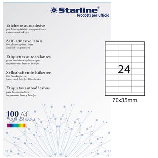 Etichette adesive - in carta - permanenti - 70 x 35 mm - 24 et/fg - 100 fogli -…