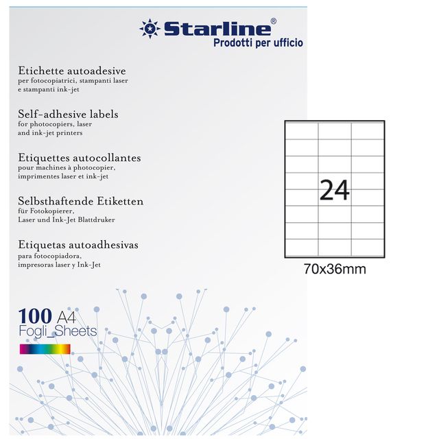 Etichette adesive - in carta - permanenti - 70 x 36 mm - 24 et/fg - 100 fogli -…