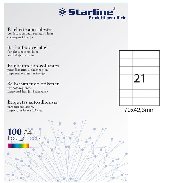Etichette adesive - in carta - permanenti - 70 x 42,3 mm - 21 et/fg - 100 fogli…