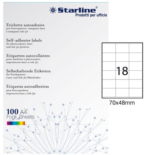 Etichette adesive - in carta - permanenti - 70 x 48 mm - 18 et/fg - 100 fogli -…