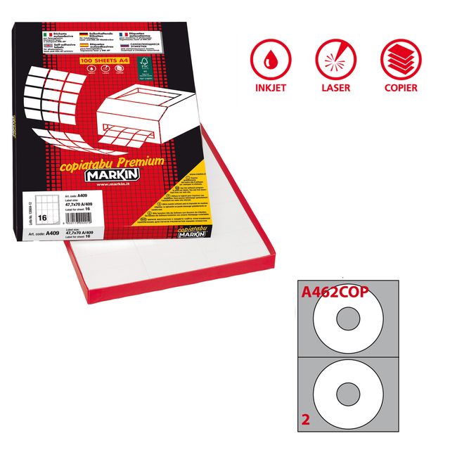 Etichette adesive A/462 - in carta - permanenti - diametro CD 117,5 mm - foro 4…