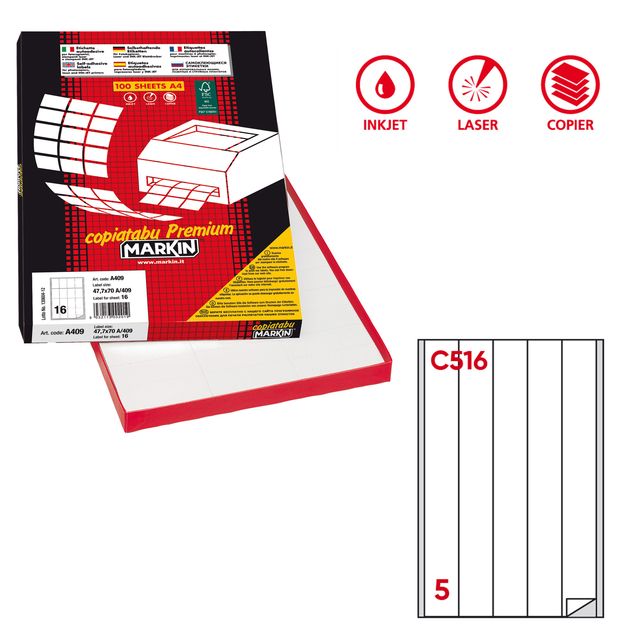Etichette adesive C/516 - in carta - permanenti - 40 x 297 mm - 5 et/fg - 100 f…