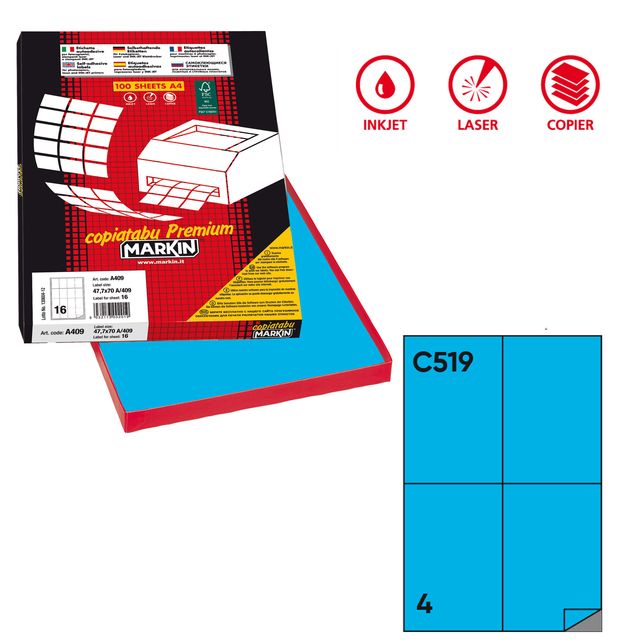 Etichette adesive C/519 - in carta - permanenti - 105 x 148,5 mm - 4 et/fg - 10…