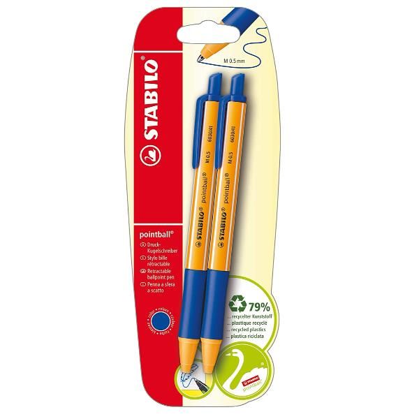 STABILO pointball - Penna a sfera - blu - 0.5 mm - medio - retrattile (pacchett…