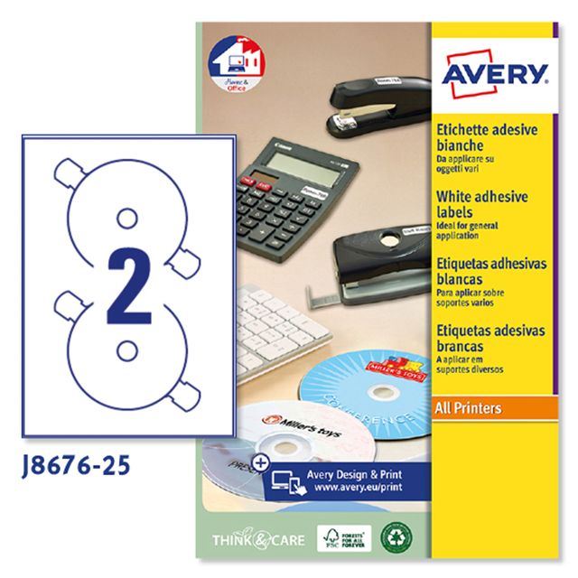 Etichette adesive J8676 - in carta - inkjet - permanenti - diametro CD 117 mm -…