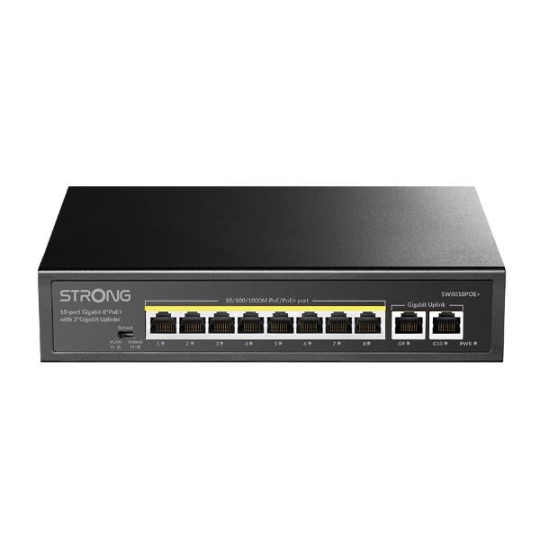STRONG SW8010POEP SWITCH NON GESTITO 10 PORTE 8 PORTE GIGABIT PoE + MAX 100 W +…