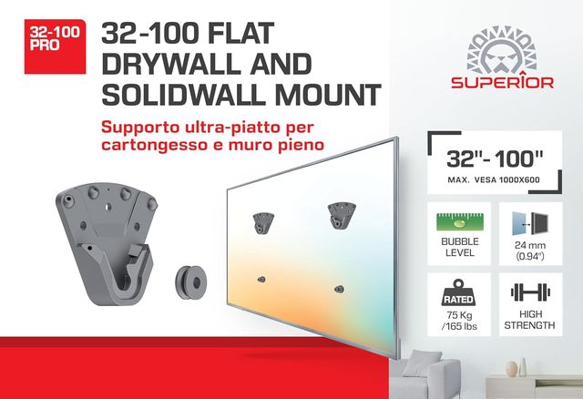 SUPERIOR - 32-100 PRO Supporto ultra-piatto per cartongesso e muro pieno