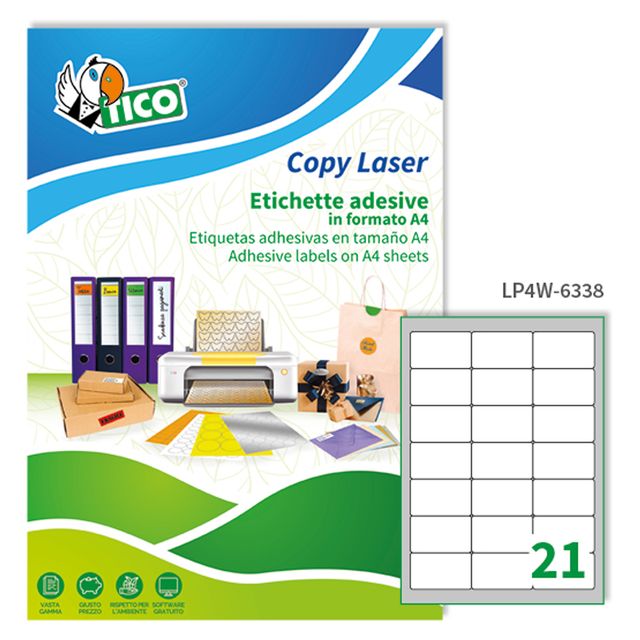 Etichette adesive LP4W - in carta - angoli arrotondati - permanenti - 63,5 x 38…