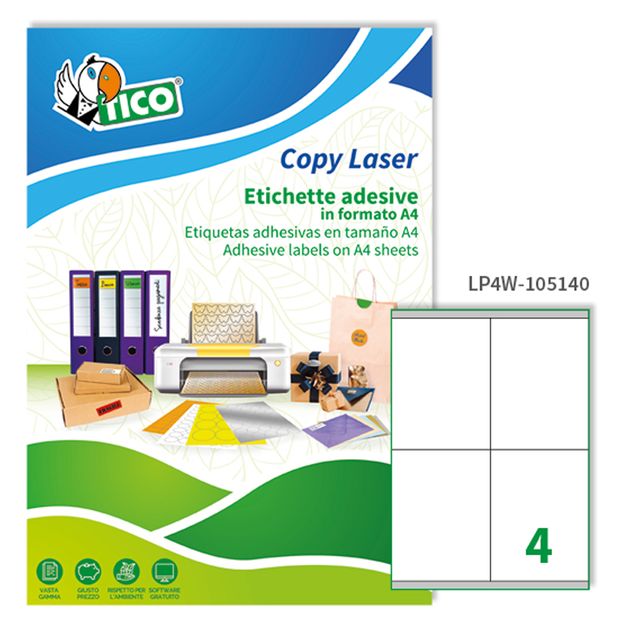 Etichette adesive LP4W - in carta - con margini - permanenti - 105 x 140 mm - 4…