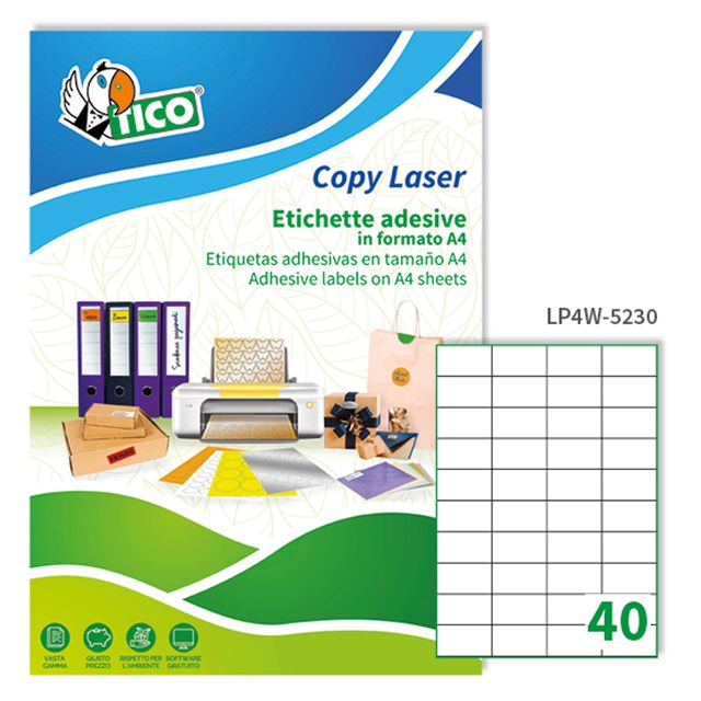 Etichette adesive LP4W - in carta - permanenti - 52 x 30 mm - 40 et/fg - 100 fo…