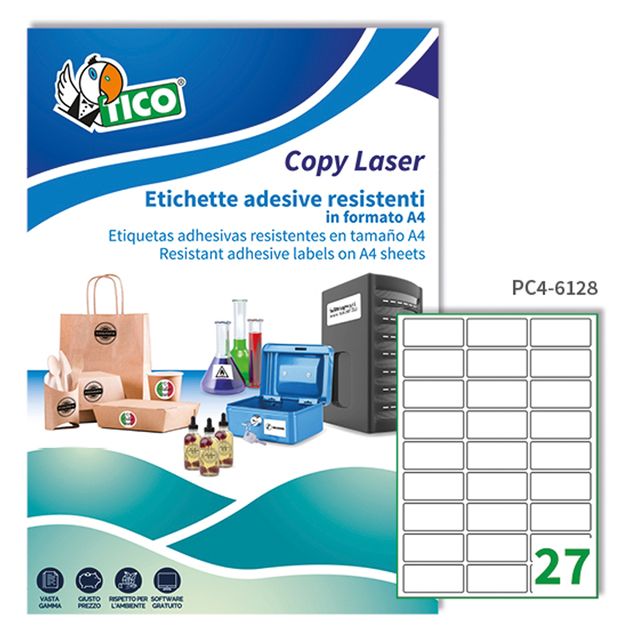 Etichette adesive PC4 - in poliestere - laser - permanenti - 61 x 286 mm - 27 e…