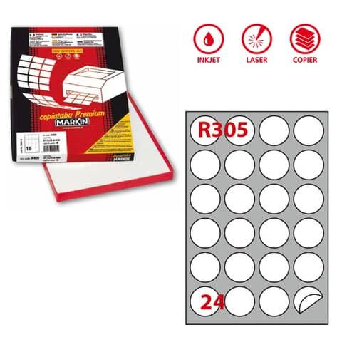 Etichette adesive R/305 - in carta - permanenti - tonde - diametro 40 mm - 24 e…