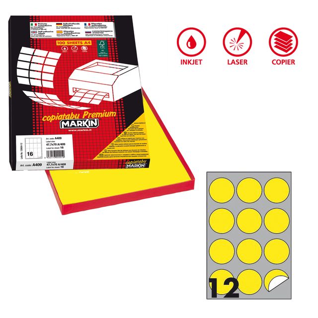 Etichette adesive R/310 - in carta - permanenti - tonde - diametro 60 mm - 12 e…