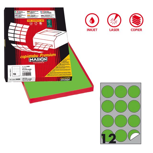Etichette adesive R/310 - in carta - permanenti - tonde - diametro 60 mm - 12 e…