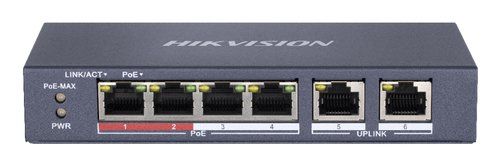 SWITCH 4P LAN 10/100M RJ45 POE + 2P 10/100M HIKVISION DS-3E0106P-E/M 802.3AF/AT…