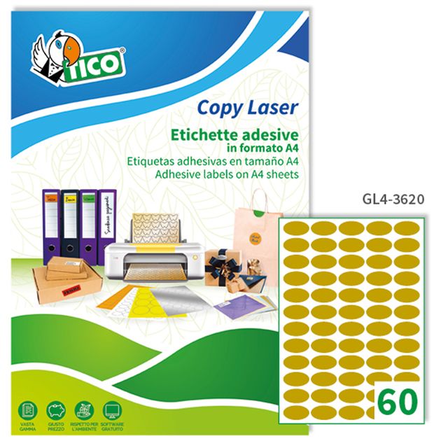 Etichette adesive ovali GL4 - in carta - permanenti- 36 x 20 mm - 60 et/fg - 10…
