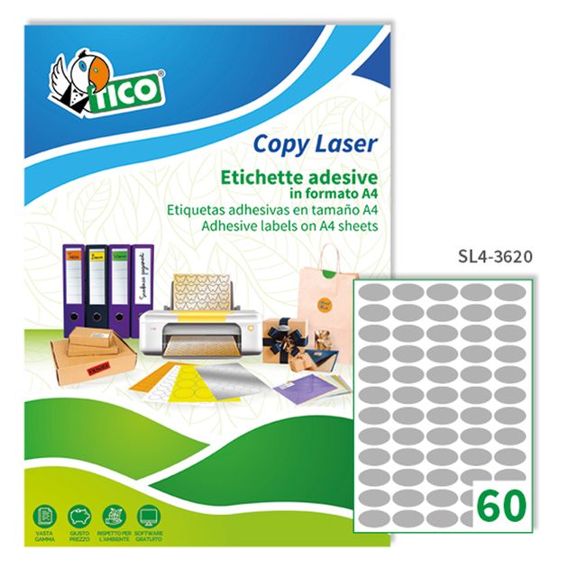 Etichette adesive ovali SL4 - in carta - permanenti - 36 x 20 mm - 60 et/fg - 1…