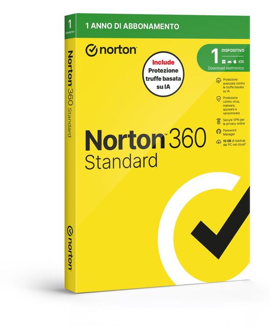 SYMANTEC NORTON 360 STANDARD 2026 - ANTITRUFFA- 1 DISPOSITIVO 12 MESI 10GB - IT…