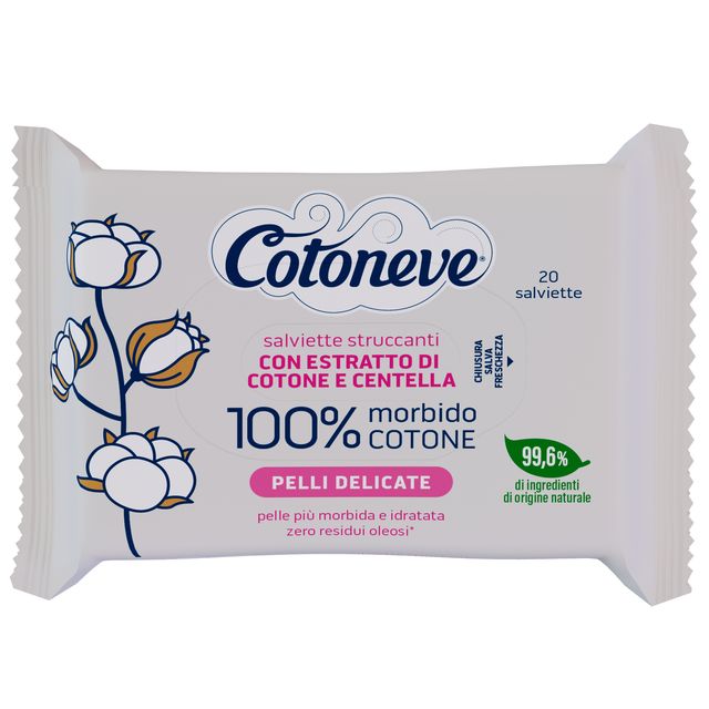 Salvietta struccante - pelli delicate - cotone - Cotoneve - conf. 20 pezzi