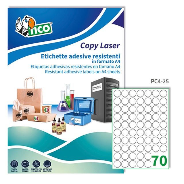 Etichette adesive tonde PC4 - in poliestere - laser - permanenti - diametro 25 …