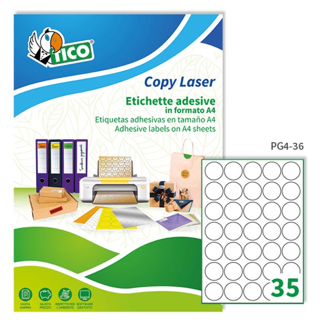 Etichette adesive tonde PG4 - in carta - laser - permanenti - diametro 36 mm - …