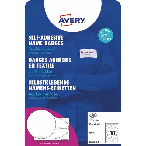 Etichette badge - rimovibili - per stampanti inkjet - ovali - 85 x 50 mm - 10 e…