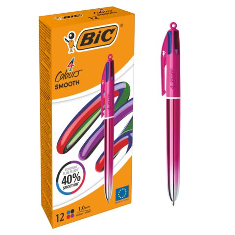 Scatola 12 penna sfera a scatto 4 Colori Smooth fusto rosa 1.0mm BICÂ®