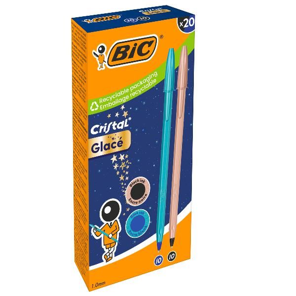 Scatola 20 penna sfera Cristal GlacE' fusto blu/rosa 1.0mm BICÂ®