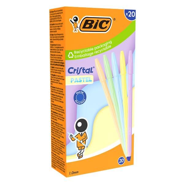 Scatola 20 penna sfera Cristal Pastel colori assortiti 1.0mm BICÂ®