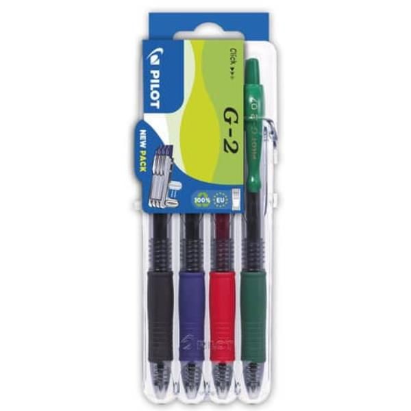 Set2Go 4 penne roller gel a scatto G-2+ nero, blu, rosso, verde 001424