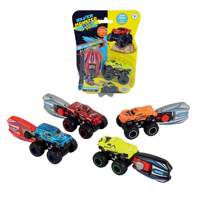 Silver Monster - Set Auto con lanciatore monster a ruote libere con lanciatore,…