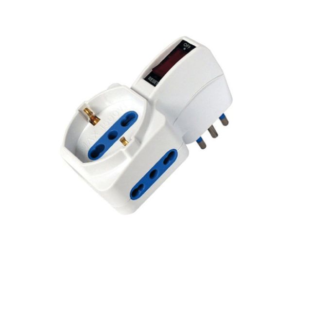 Adattatore con spina 10A verticale - 2 prese bipasso 10/16A + 1 presa Schuko - …