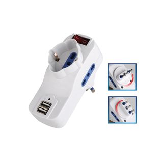 Adattatore rotante con interruttore - 2 prese bipasso 2P+T 10/16A + 1 presa Sch…